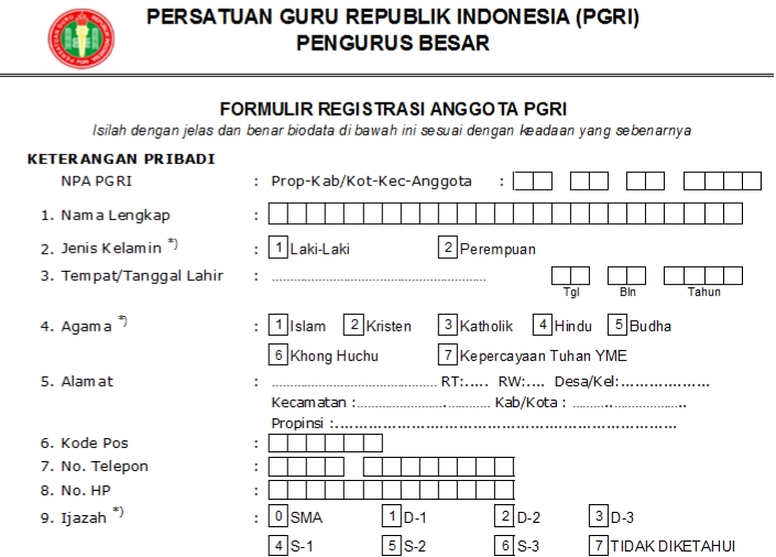 Pendaftaran PGRI Grobogan - Persatuan Guru Republik Indonesia Cabang Kabupaten Grobogan